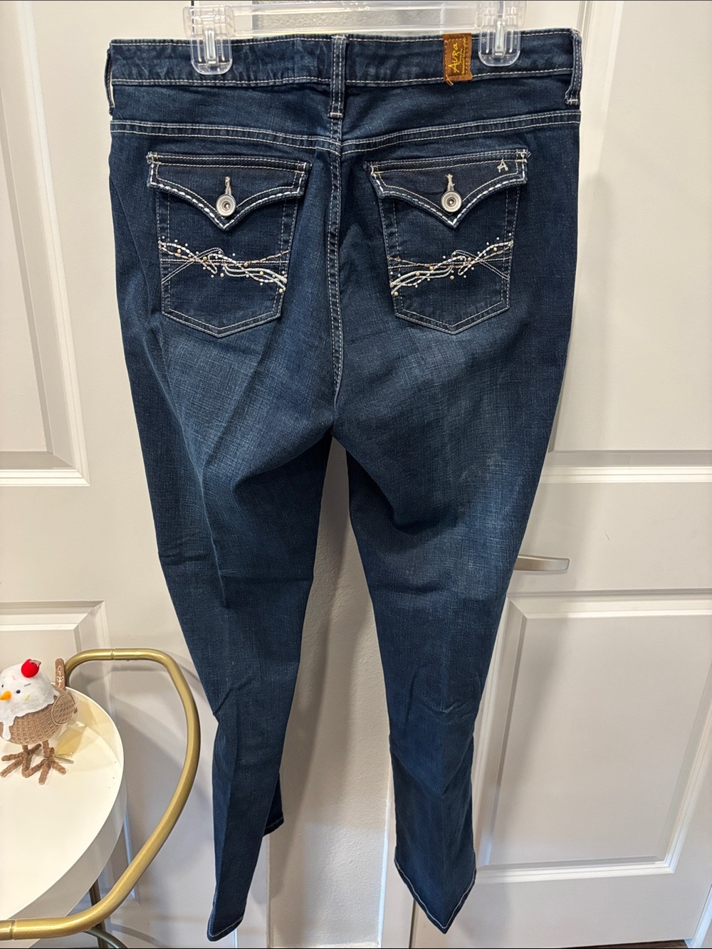 EUC Aura Dark Blue Boot Cut Jeans with Embroidered Back Pockets